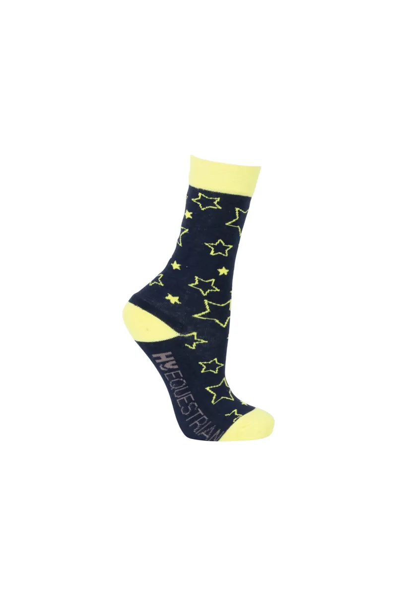 Hy Equestrian Stella Children's Socks - 3 Pack - Navy/Yellow-1